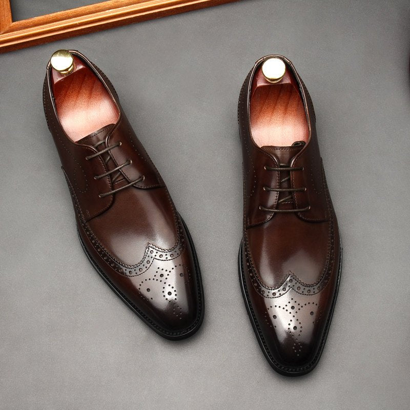 all leather men's Brogue dress shoes Business Lace - up Derby shoes