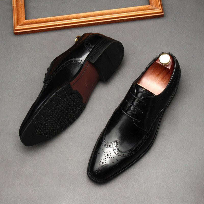 all leather men's Brogue dress shoes Business Lace - up Derby shoes