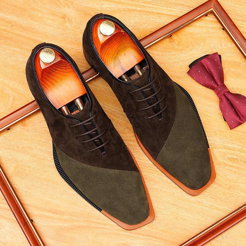 Asymmetric Suede Oxford Shoes Unique Groom Wedding Dress Shoes Menyes