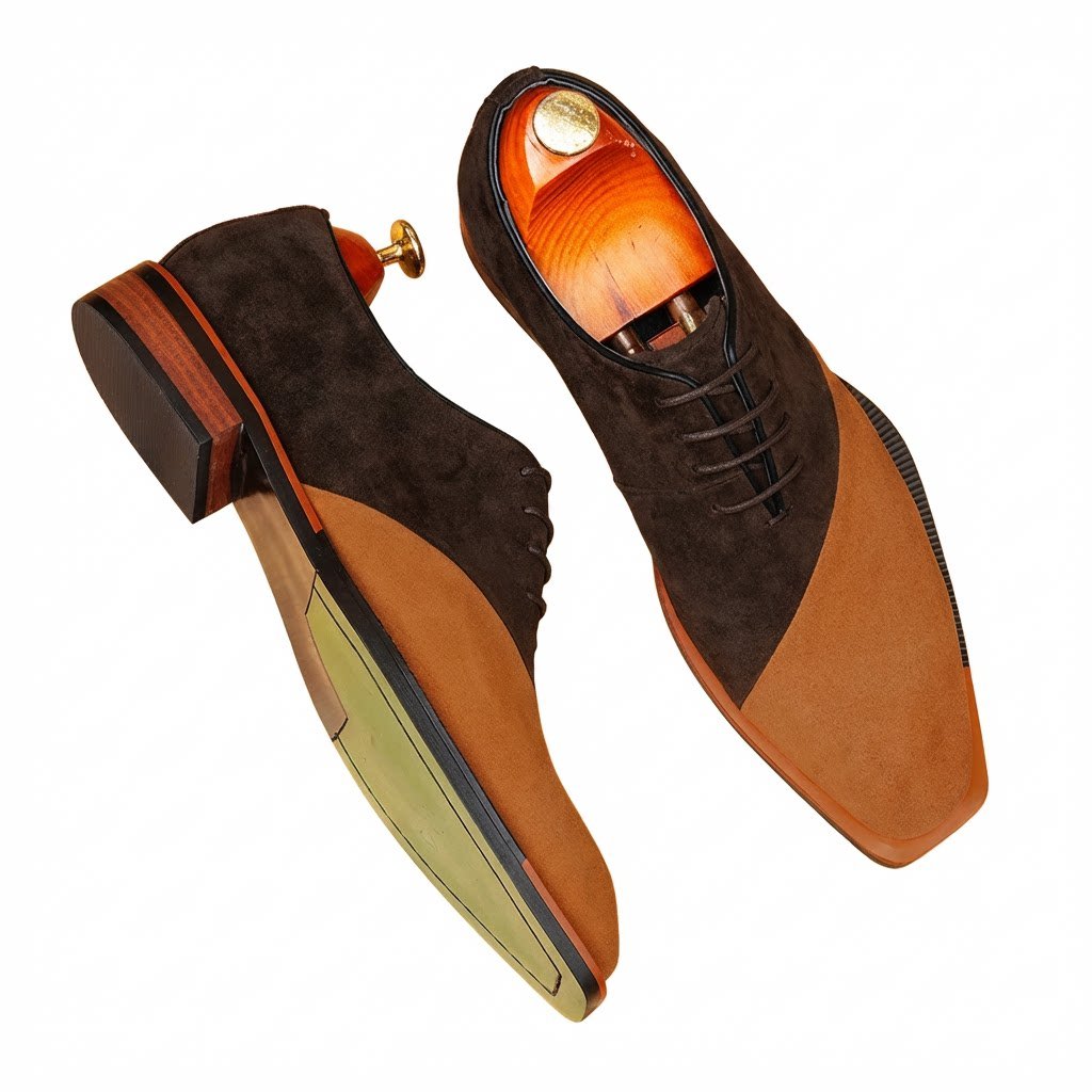Asymmetric Suede Oxford Shoes Unique Groom Wedding Dress Shoes Menyes