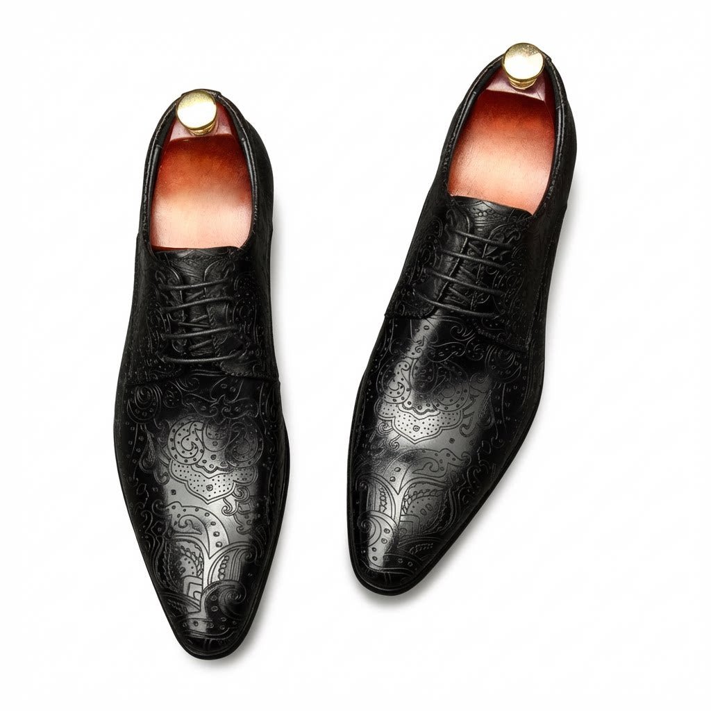 Baroque Patterned Derby: Luxury Men's Party & Prom Formal Shoesyes