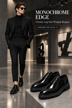 Black Colorway: Monochrome Edge - Chunky Lug Sole Wingtip Brogues