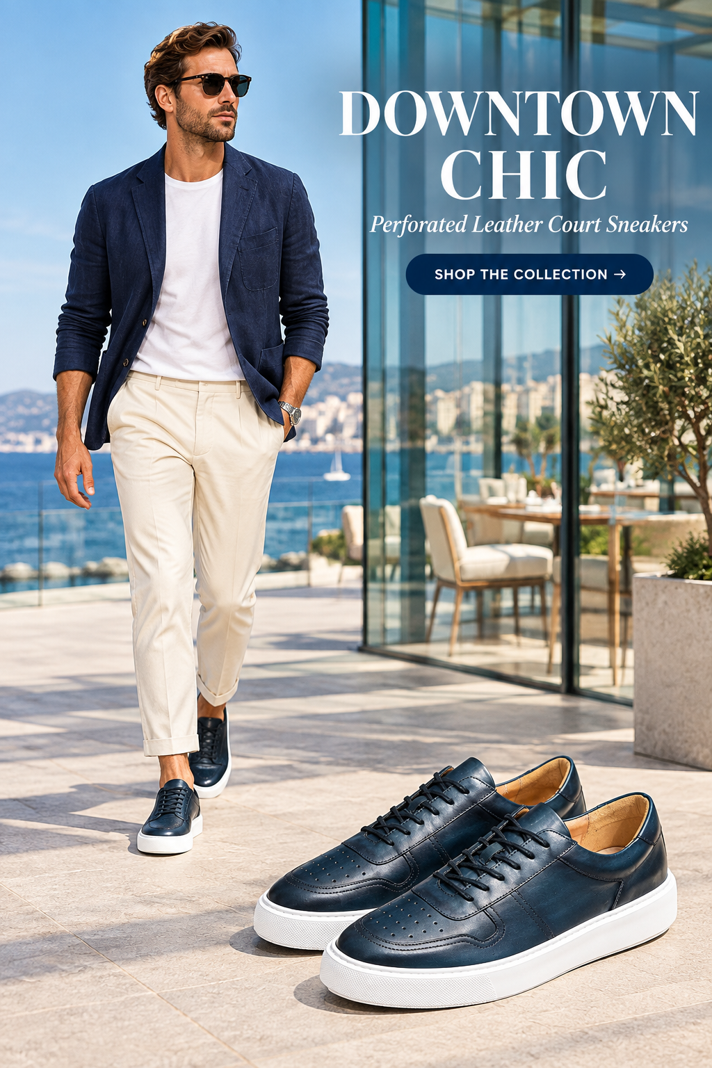 Blue Colorway: Downtown Chic - Men's Perforated Court Sneakers