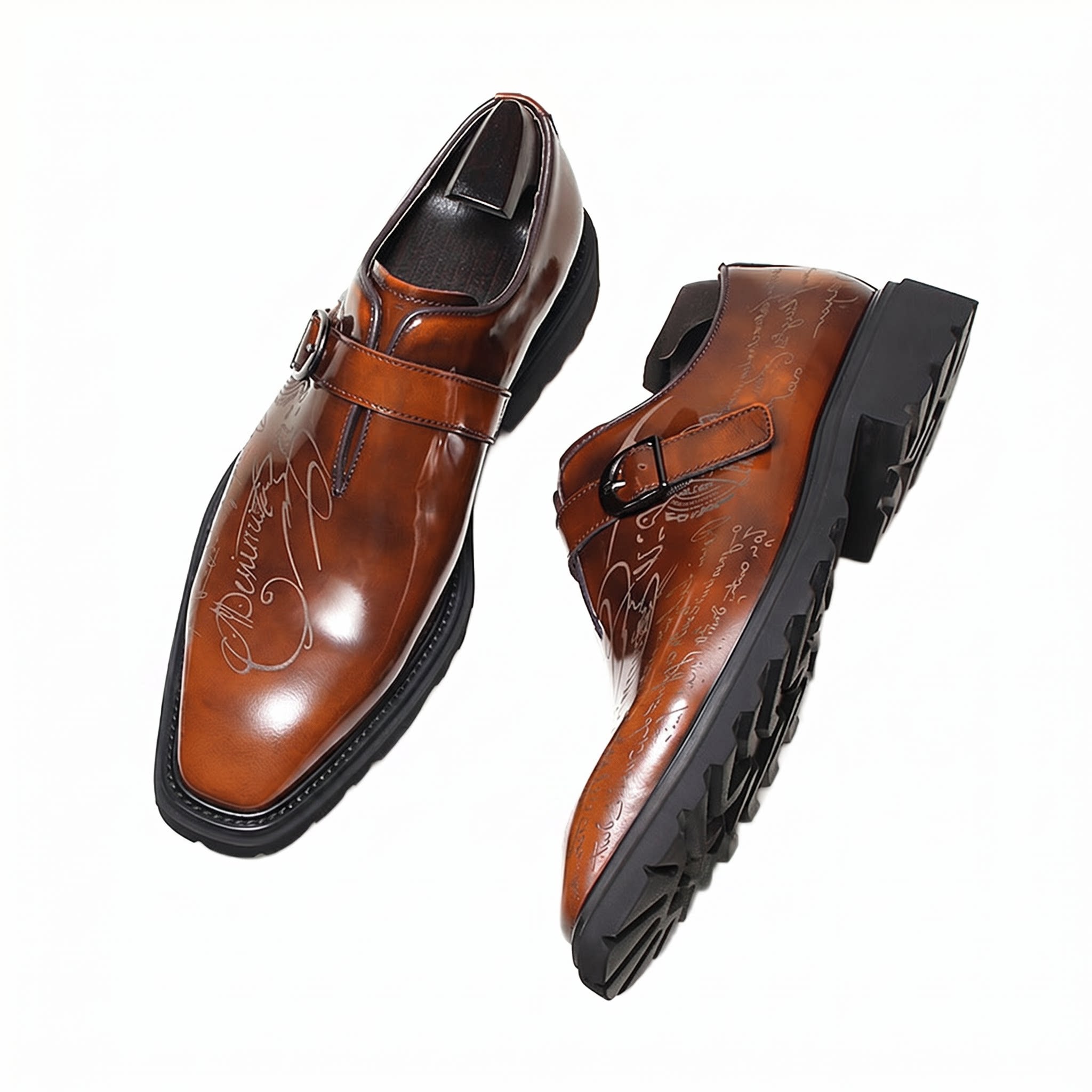 Bomeishoes men's brown monk strap dress shoes, perfect for wedding grooms, church events, and formal fashion-forward men.