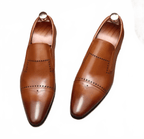 Bomeishoes Men's Slip On Dress Shoes | Toe Caps Formal Loafersyes