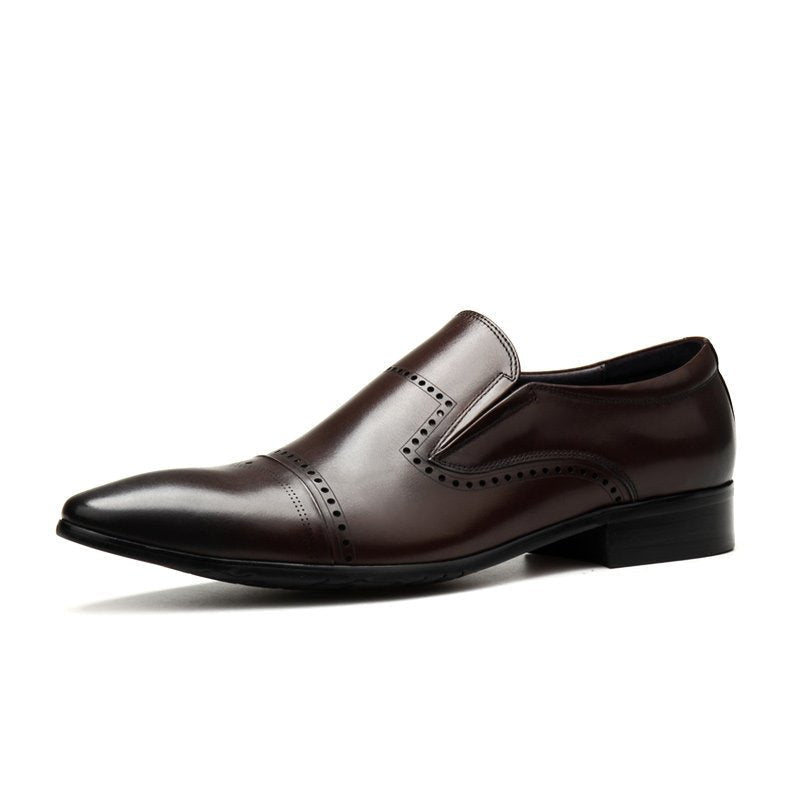 Bomeishoes Men's Slip On Dress Shoes | Toe Caps Formal Loafersyes