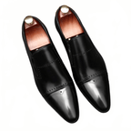 Bomeishoes Men's Slip On Dress Shoes | Toe Caps Formal Loafersyes