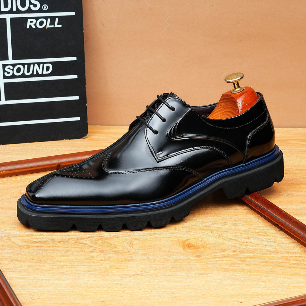 British Men's Glossy Derby: Fashion Chunky Business Dress