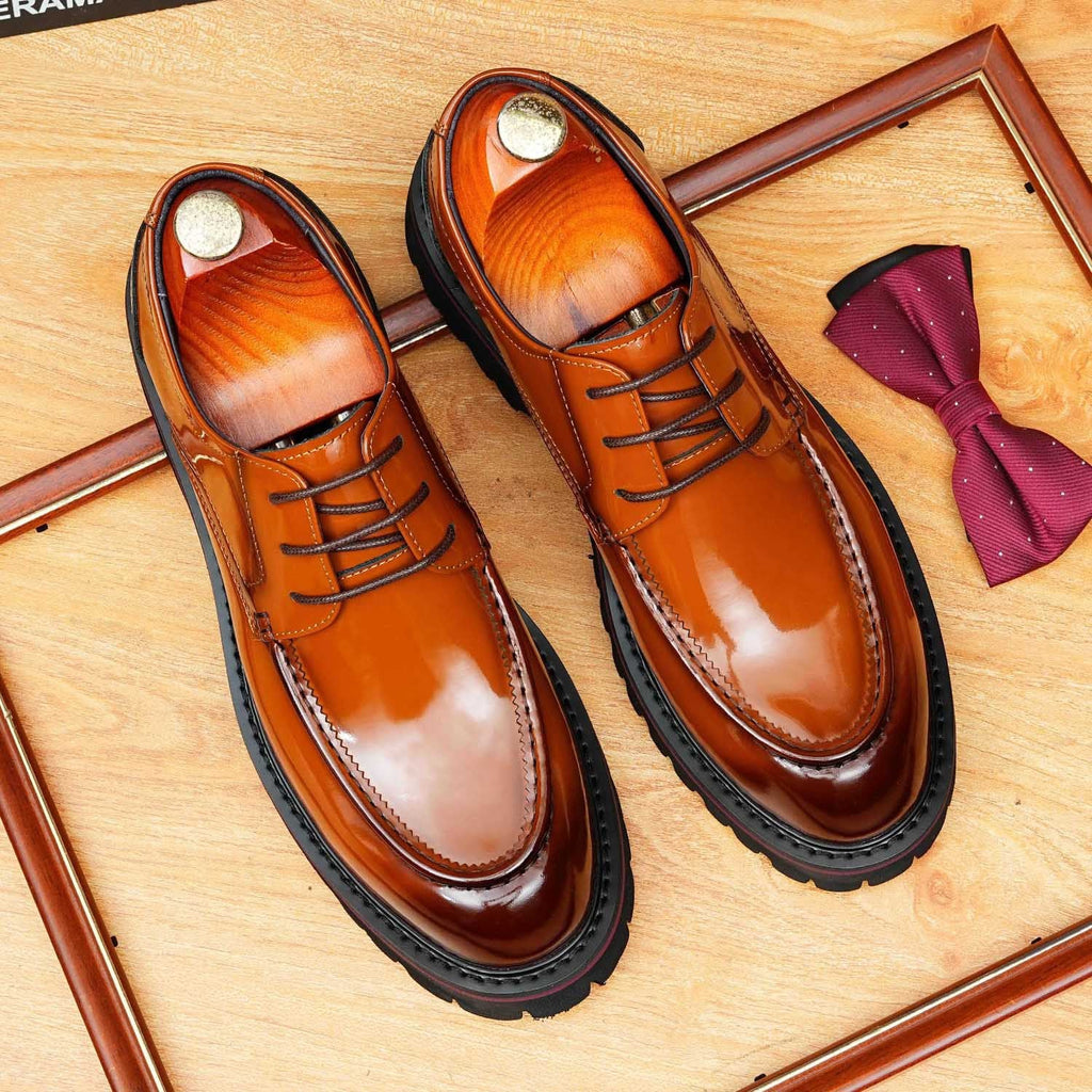 British Men's Moc Toe Derby: Fashion Chunky Business Dress