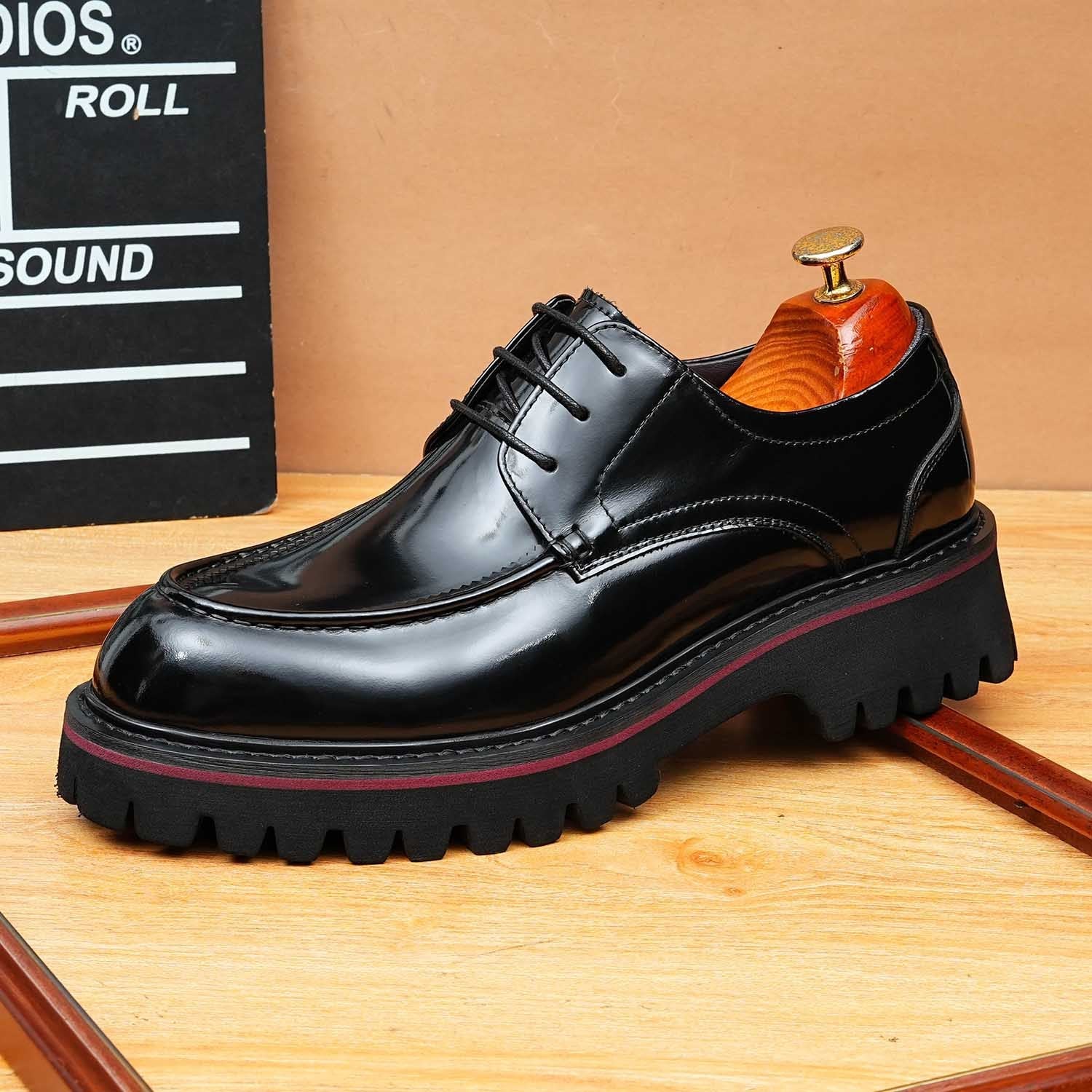 British Men's Moc Toe Derby: Fashion Chunky Business Dress