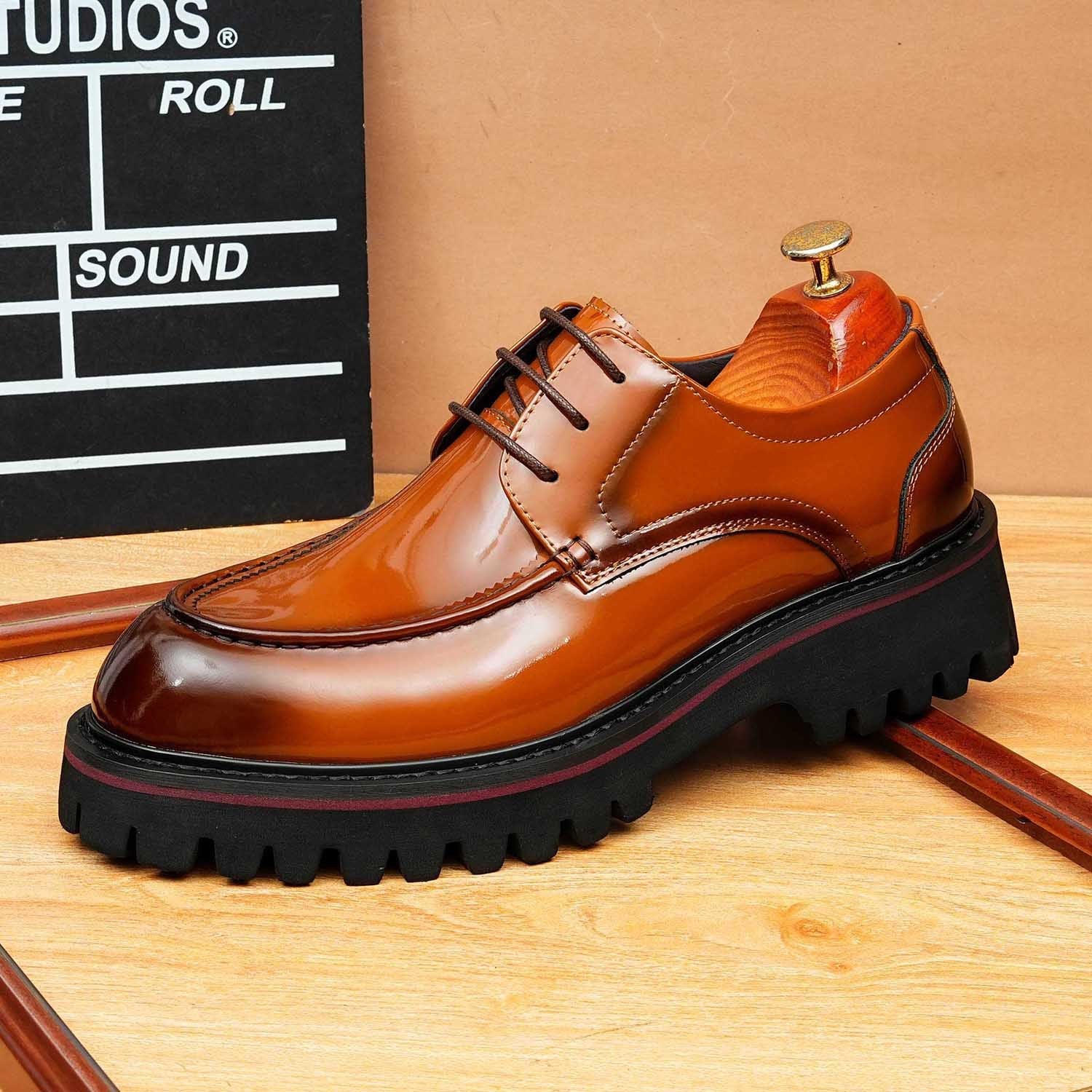British Men's Moc Toe Derby: Fashion Chunky Business Dress