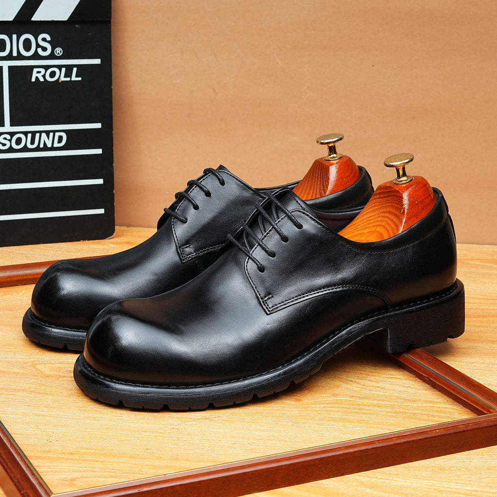 British Men's Round Toe Derby: Fashion Chunky Business Dress