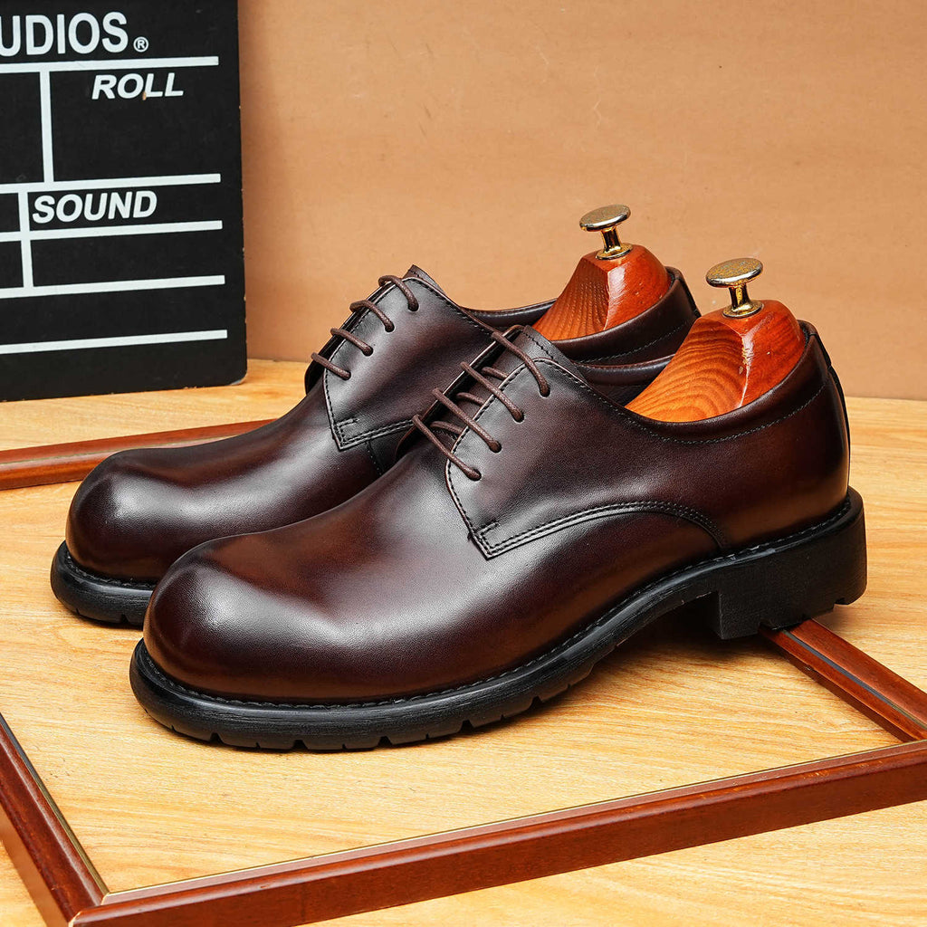 British Men's Round Toe Derby: Fashion Chunky Business Dress