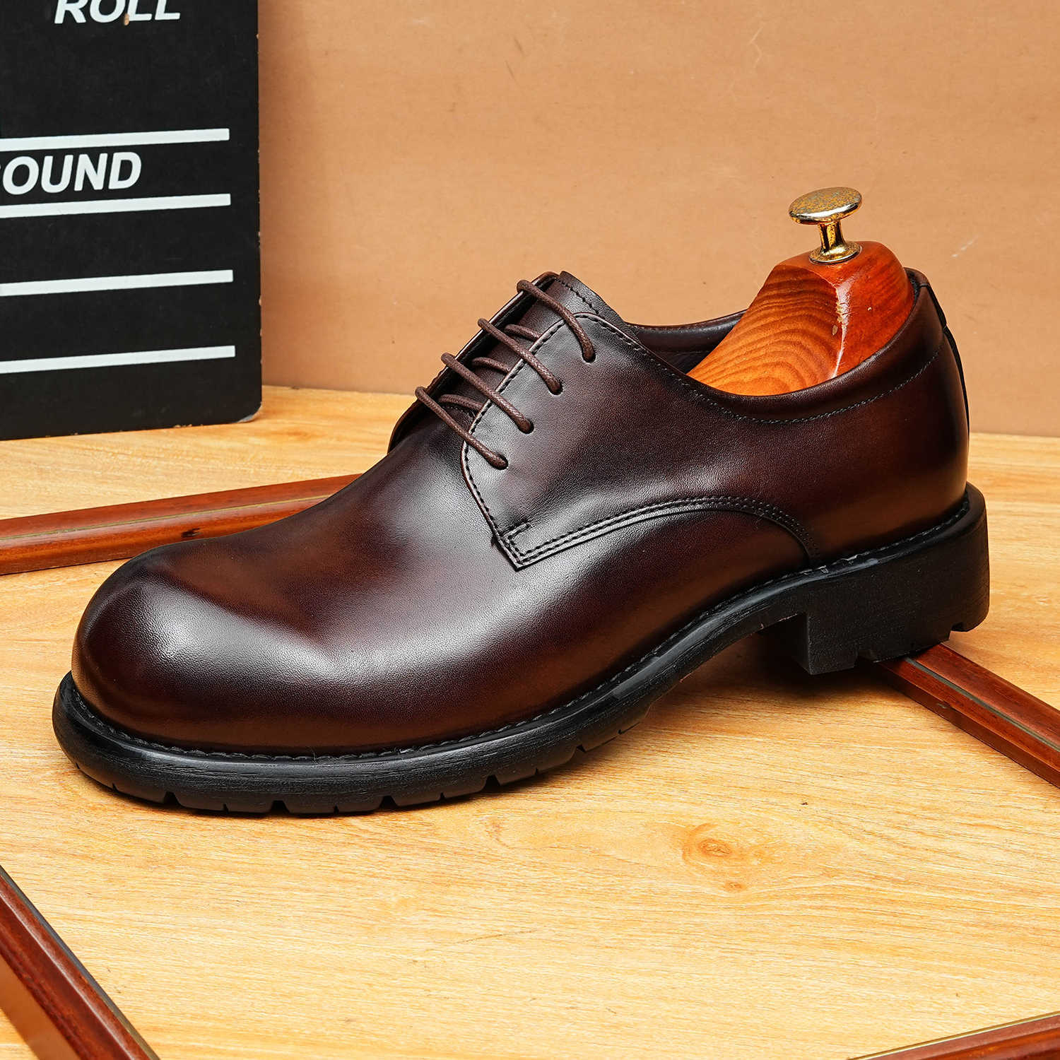 British Men's Round Toe Derby: Fashion Chunky Business Dress
