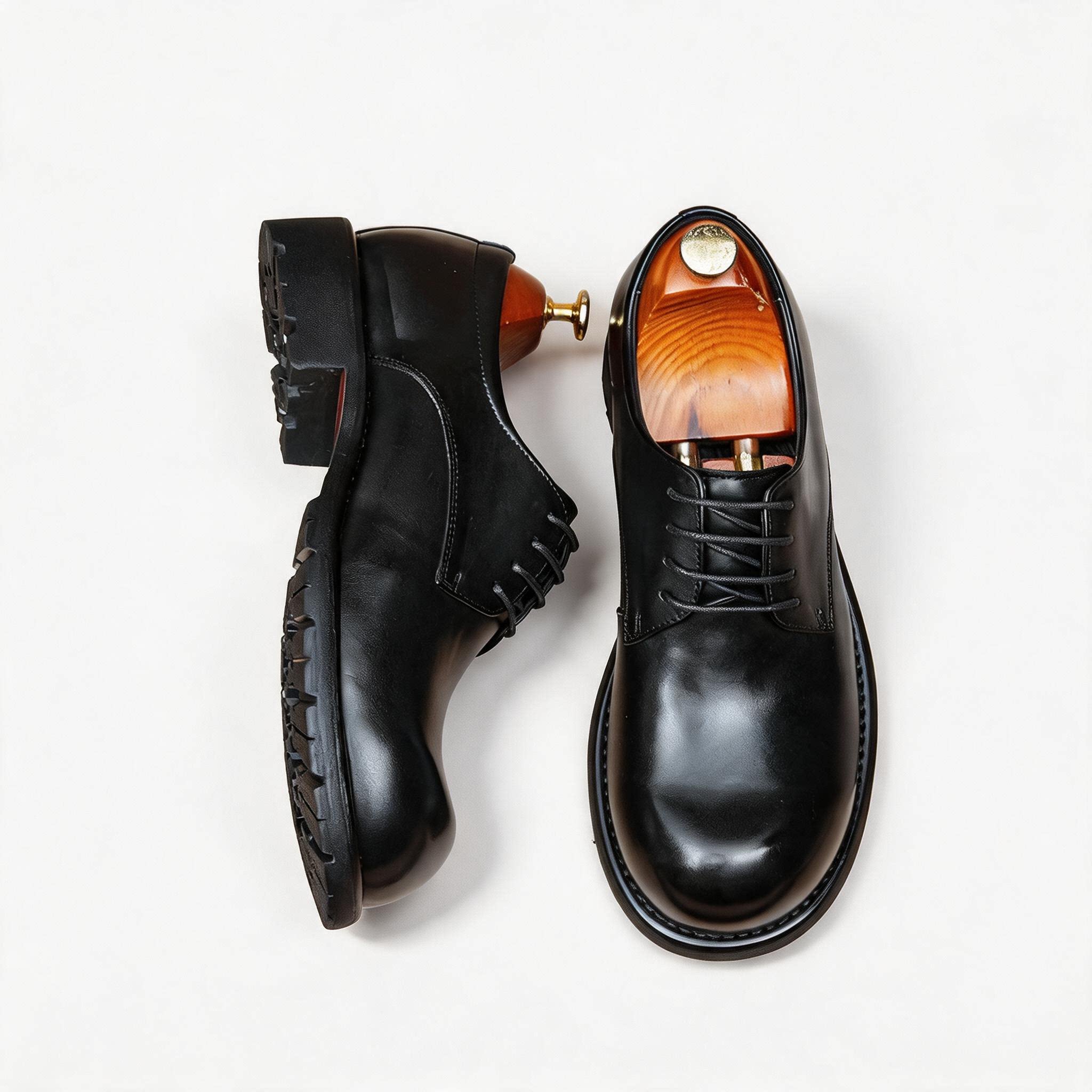 British Men's Round Toe Derby: Fashion Chunky Business Dress