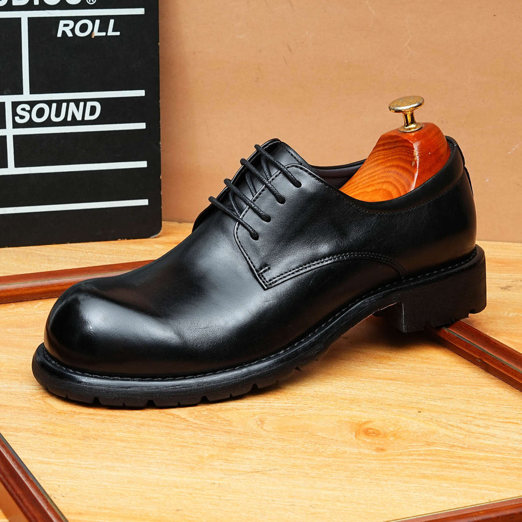 British Men's Round Toe Derby: Fashion Chunky Business Dress