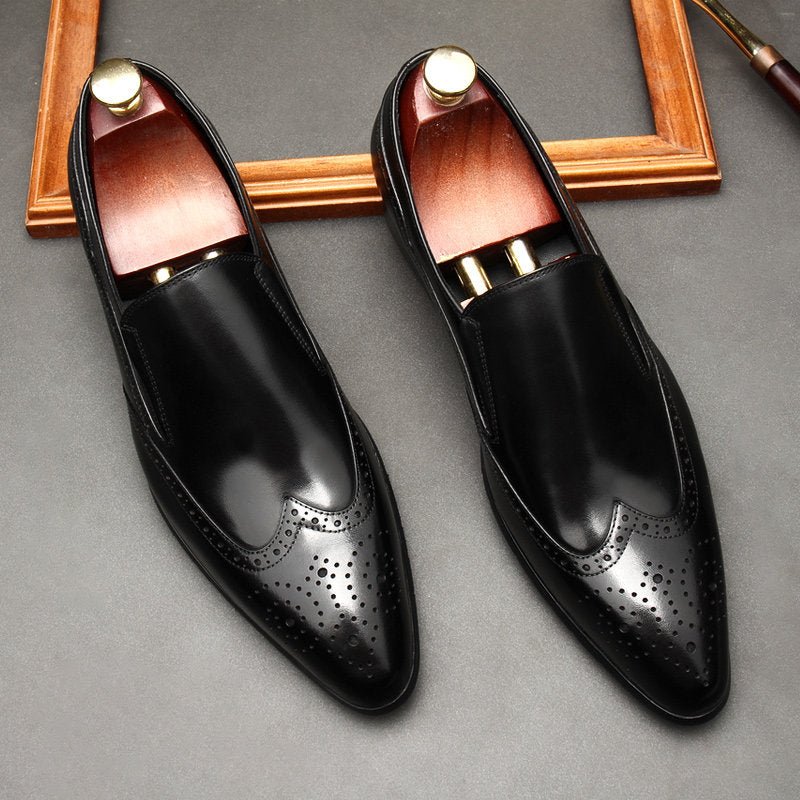 Brogue men's dress shoes Fashionable loafers Slip on Business shoes