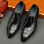 Brogue men's leather dress loafers shoes Slip - on Business shoes