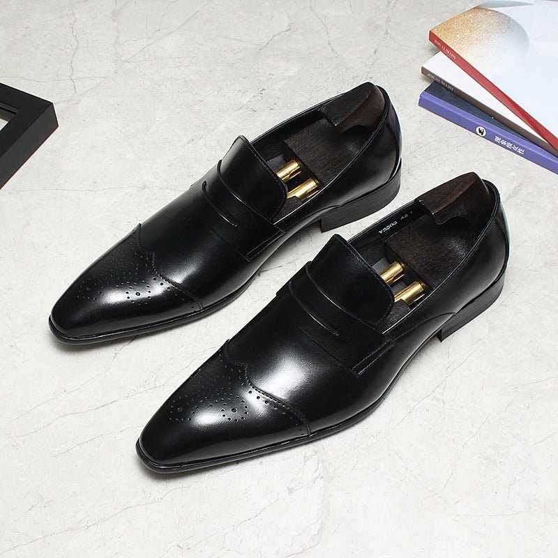 Brogue Slip - On men's business casual loafers Pointed toe Dress shoes