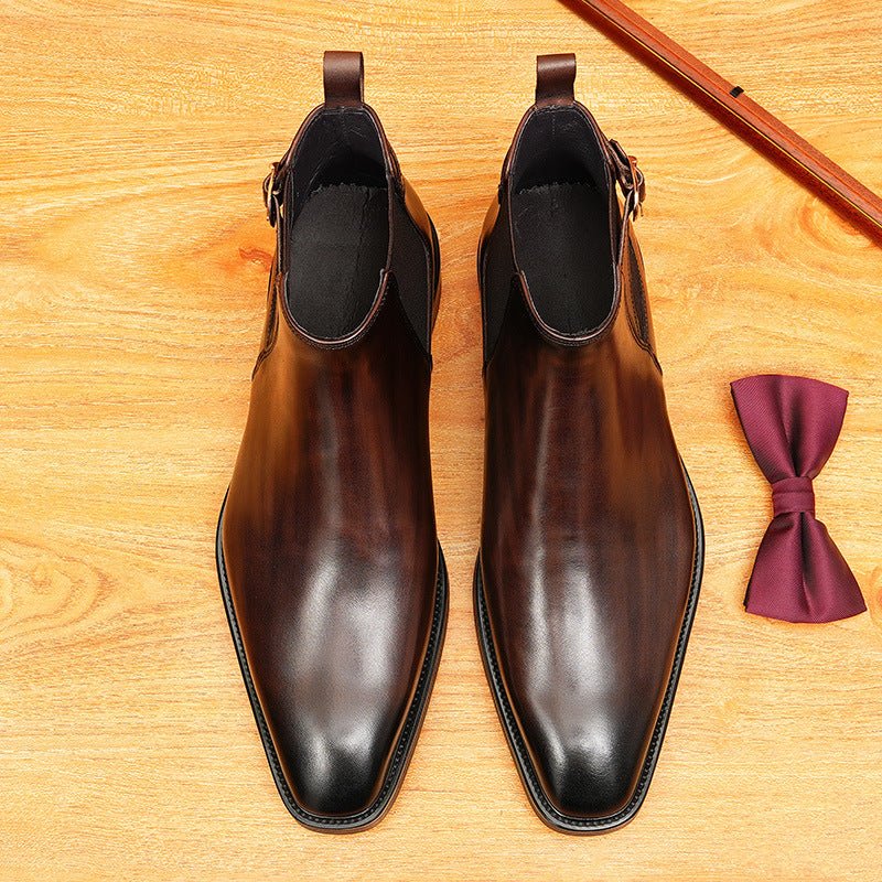 Buckled men's leather dress boots fashion Dress shoes