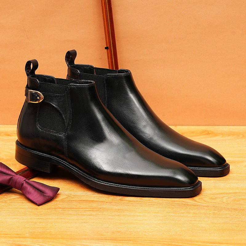 Buckled men's leather dress boots fashion Dress shoes