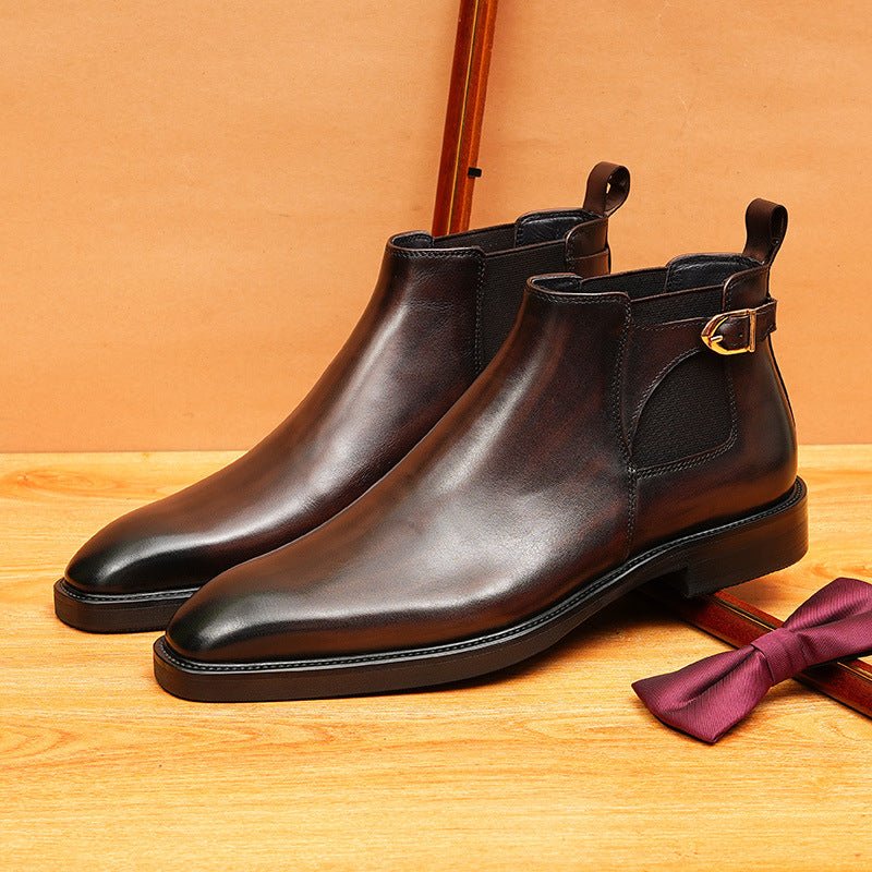 Buckled men's leather dress boots fashion Dress shoes