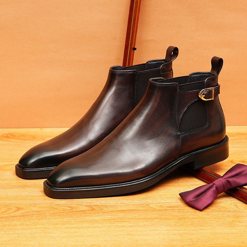 Buckled men's leather dress boots fashion Dress shoesyes