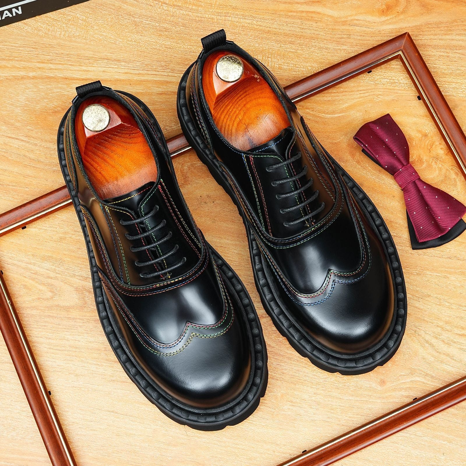 Chunky Lug Sole Oxford Shoes Men's Contrast Stitch Dress Shoesyes