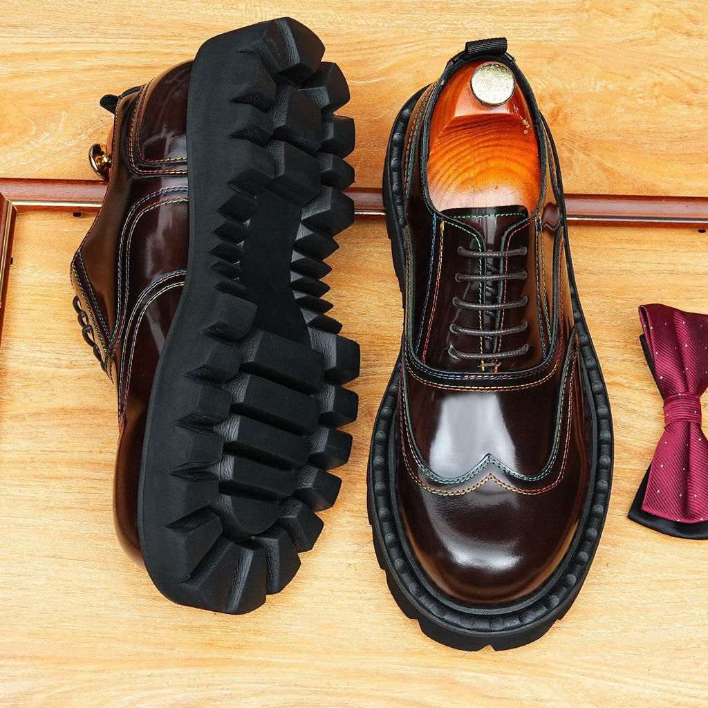 Chunky Lug Sole Oxford Shoes Men's Contrast Stitch Dress Shoesyes
