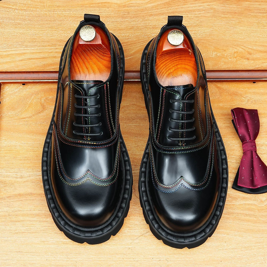 Chunky Lug Sole Oxford Shoes Men's Contrast Stitch Dress Shoesyes