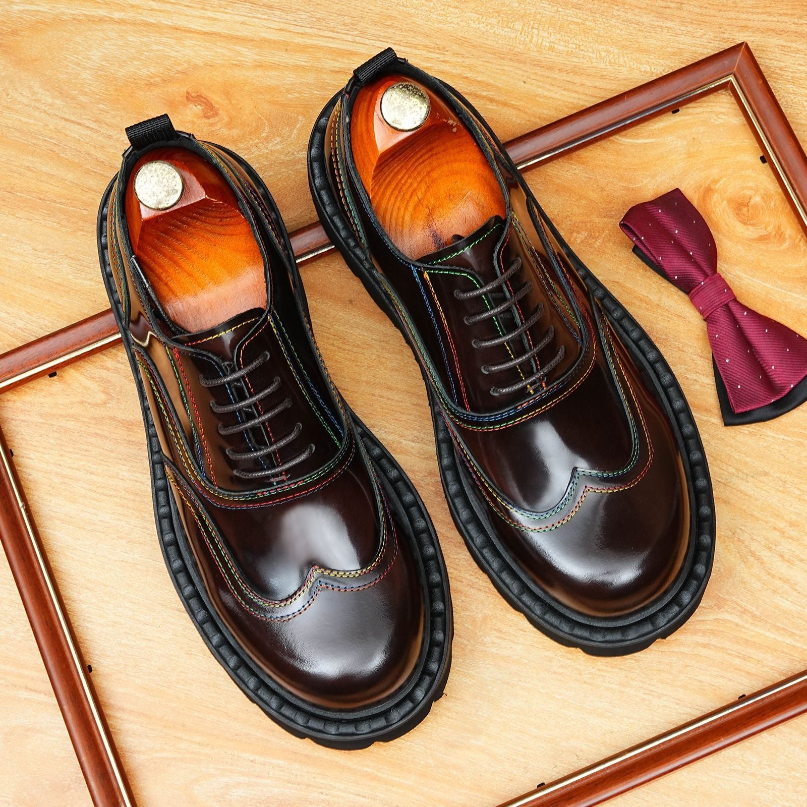 Chunky Lug Sole Oxford Shoes Men's Contrast Stitch Dress Shoesyes
