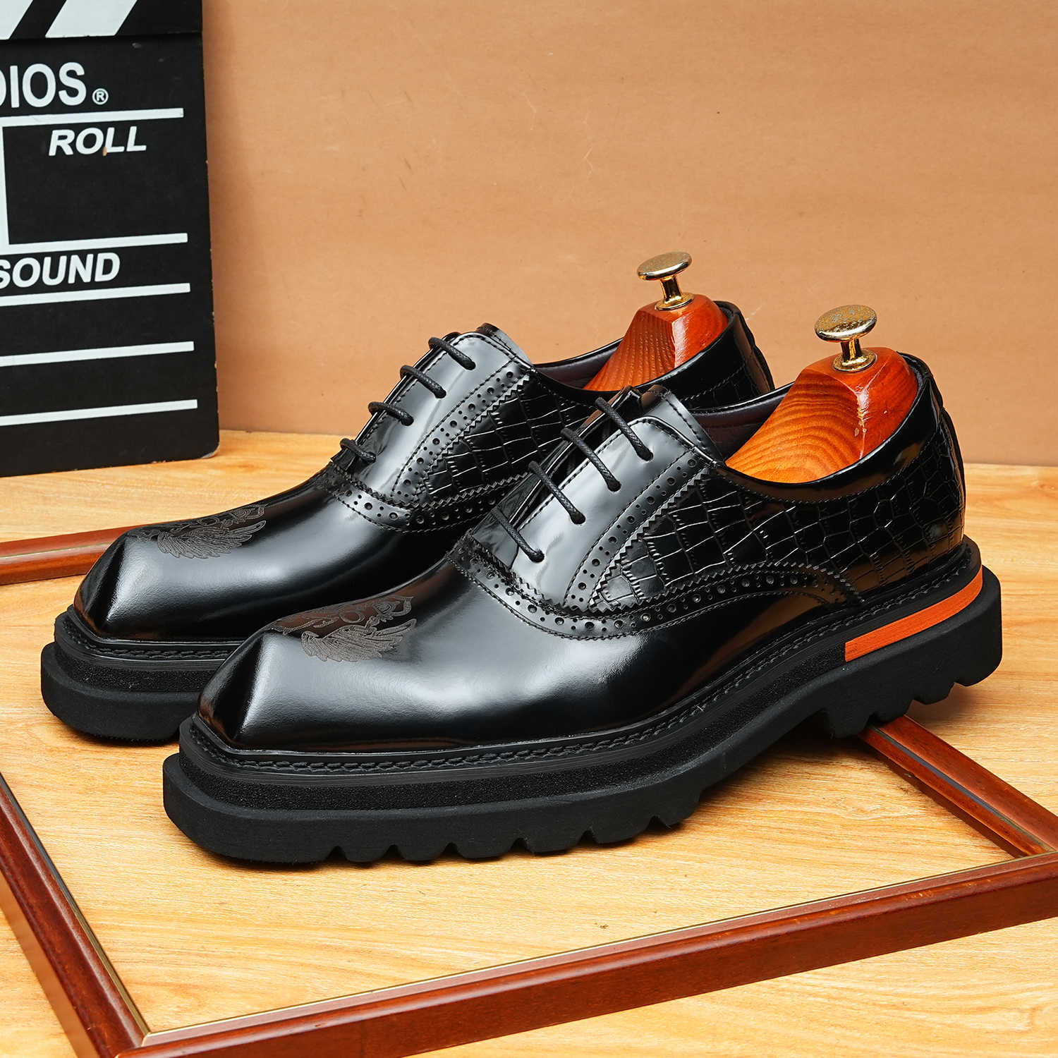 Chunky Lug Sole Oxford Shoes Modern Groom Wedding Dress Shoes Menyes