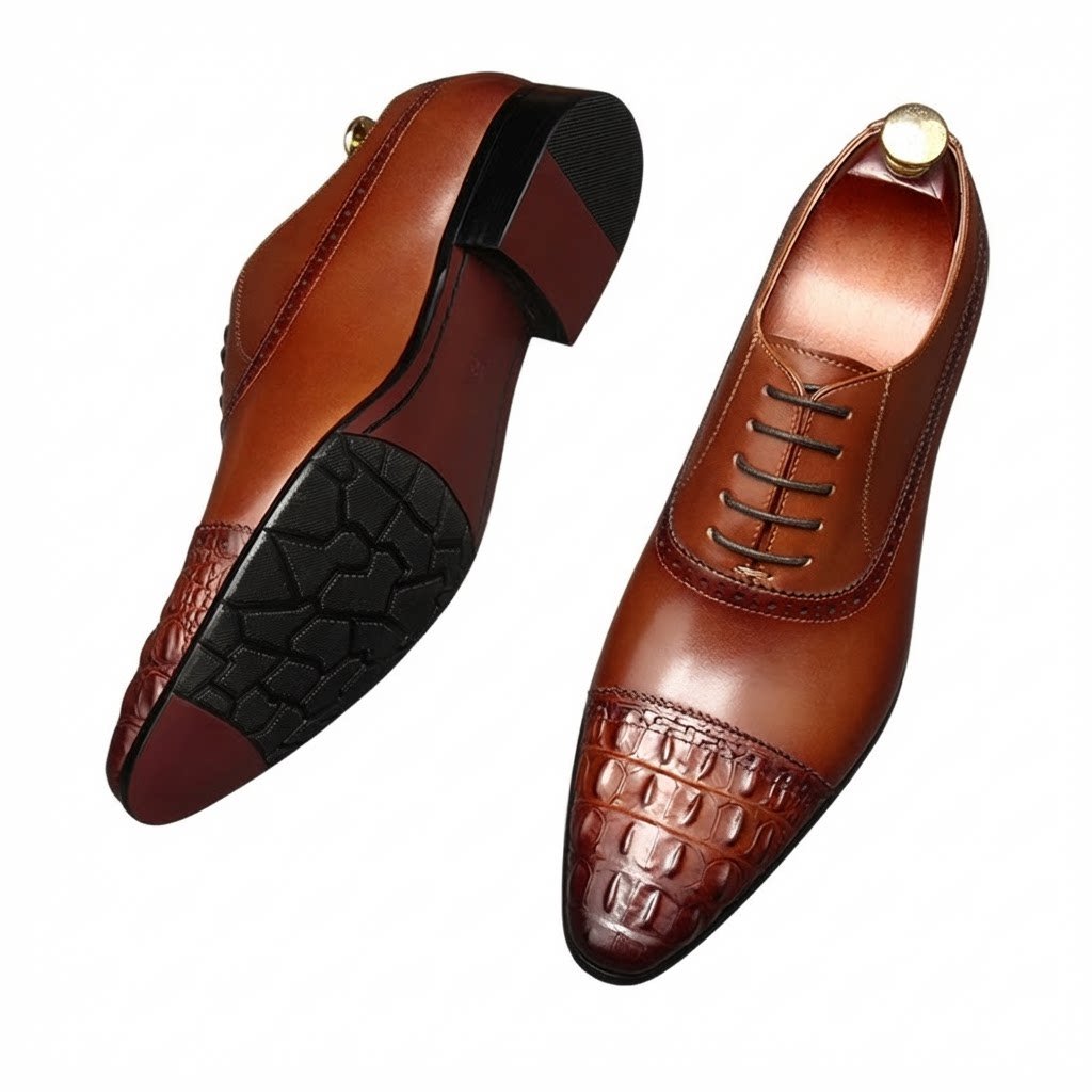 Croc Cap - Toe Oxford Shoes Pointed Toe Groom Wedding Dress Shoes Menyes