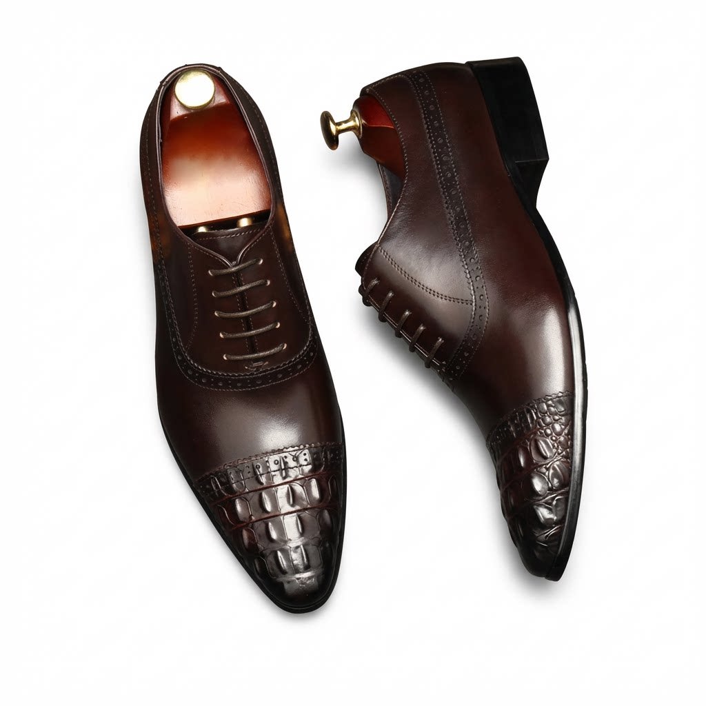 Croc Cap - Toe Oxford Shoes Pointed Toe Groom Wedding Dress Shoes Menyes