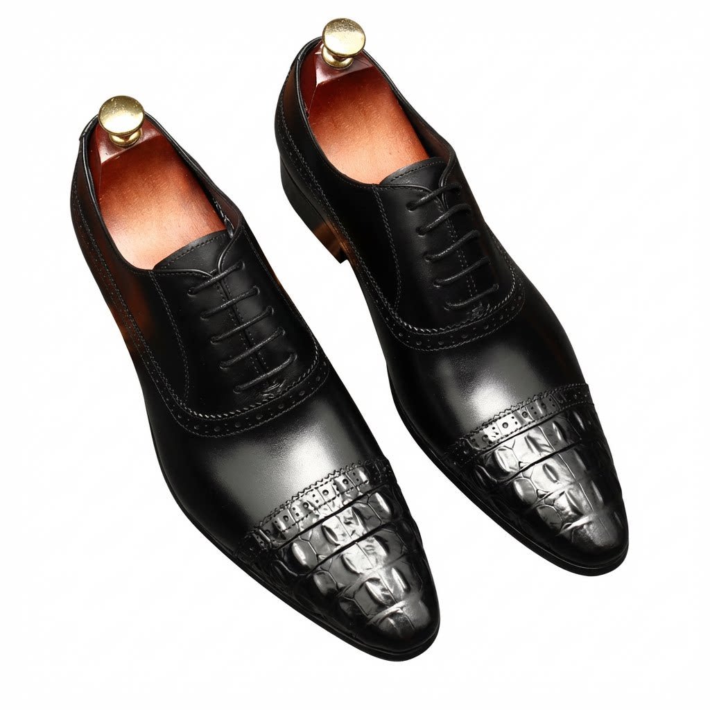 Croc Cap - Toe Oxford Shoes Pointed Toe Groom Wedding Dress Shoes Menyes