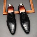 Croc - Embossed Oxford Shoes Pointed Toe Groom Wedding Dress Shoes Menyes