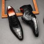 Croc - Embossed Oxford Shoes Pointed Toe Groom Wedding Dress Shoes Menyes