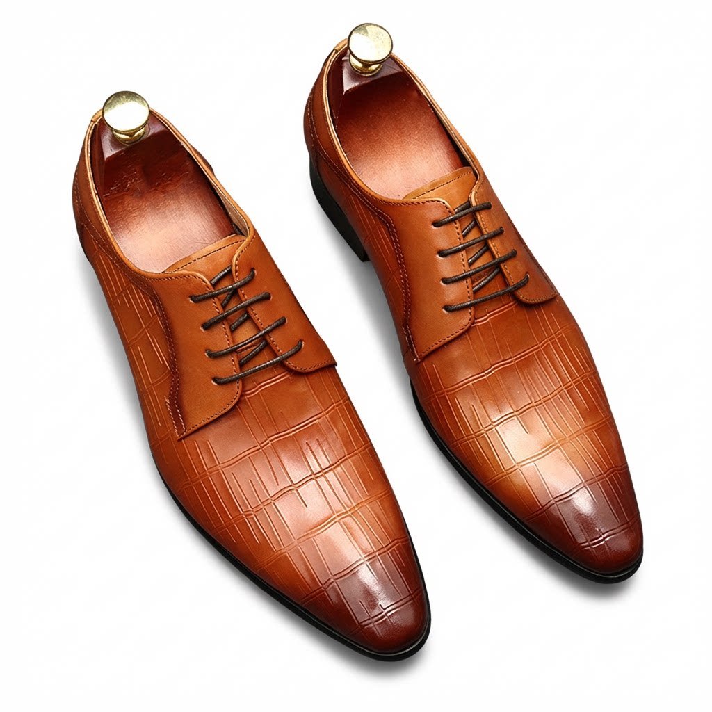Croc - Embossed Oxford Shoes Pointed Toe Groom Wedding Dress Shoes Menyes