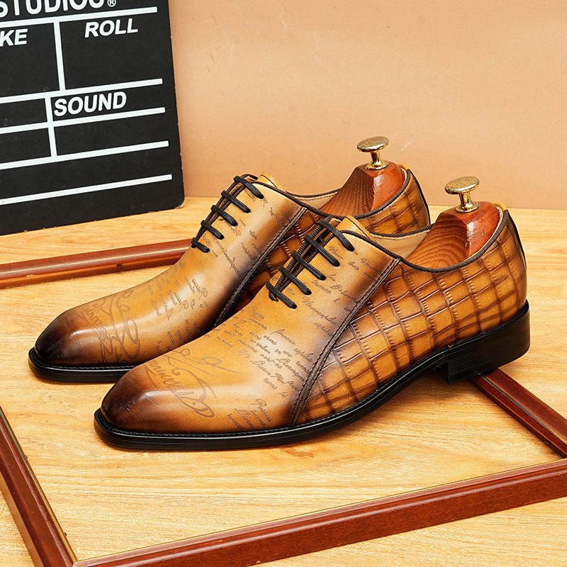 Crocodile Embossed Scritto Leather Oxford Dress Shoes Unique Men's Shoesyes