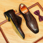 Crocodile Embossed Scritto Leather Oxford Dress Shoes Unique Men's Shoesyes