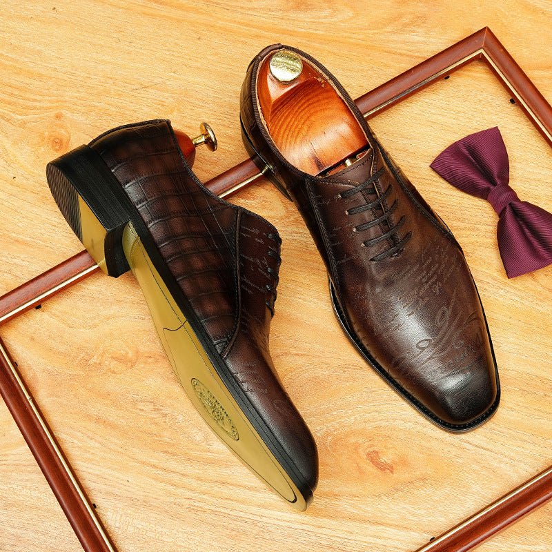 Crocodile Embossed Scritto Leather Oxford Dress Shoes Unique Men's Shoesyes
