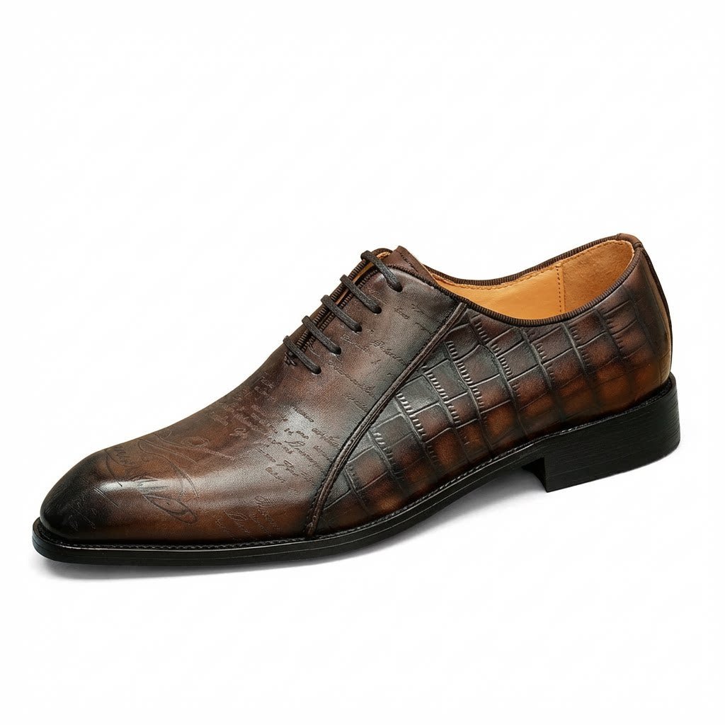 Crocodile Embossed Scritto Leather Oxford Dress Shoes Unique Men's Shoesyes