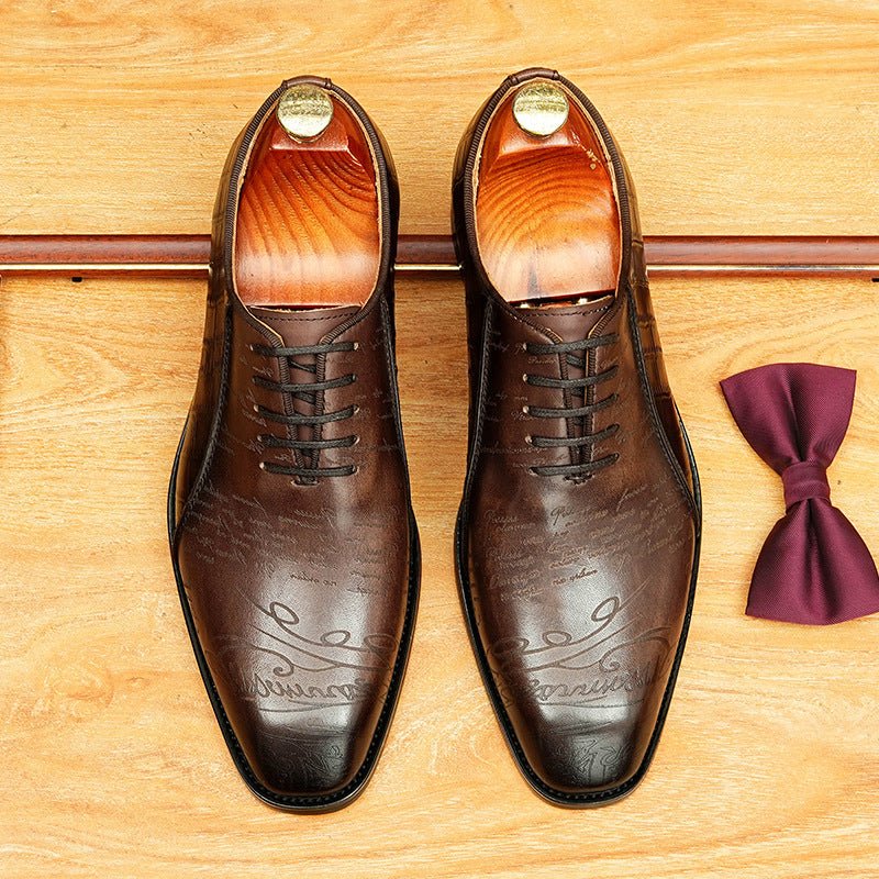 Crocodile Embossed Scritto Leather Oxford Dress Shoes Unique Men's Shoesyes