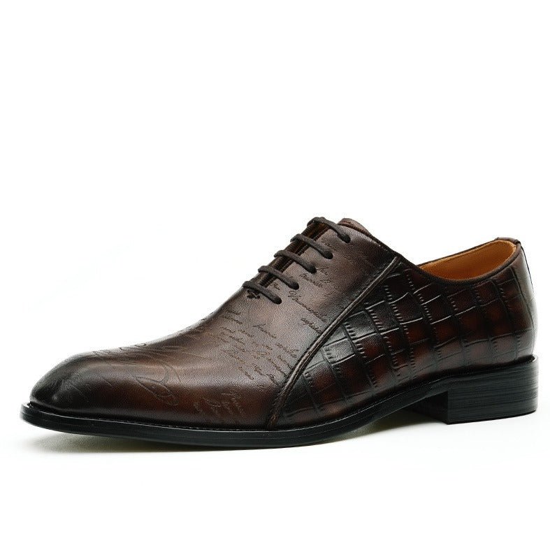 Crocodile Embossed Scritto Leather Oxford Dress Shoes Unique Men's Shoesyes