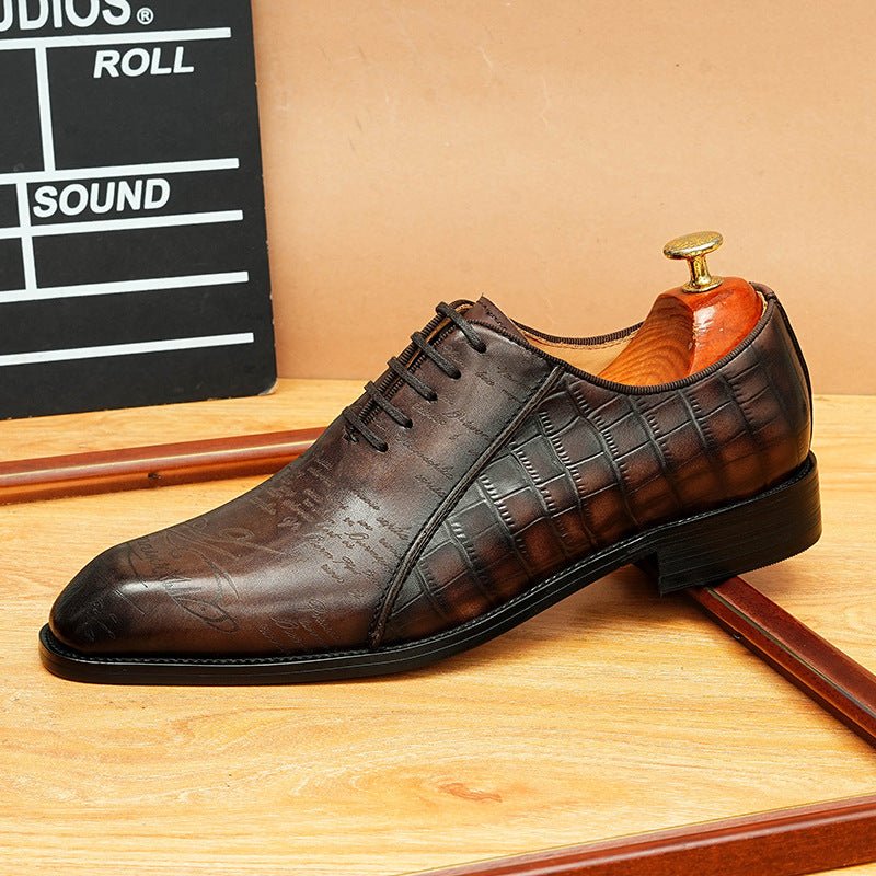 Crocodile Embossed Scritto Leather Oxford Dress Shoes Unique Men's Shoesyes