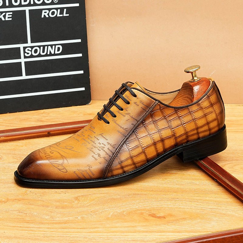 Crocodile Embossed Scritto Leather Oxford Dress Shoes Unique Men's Shoesyes