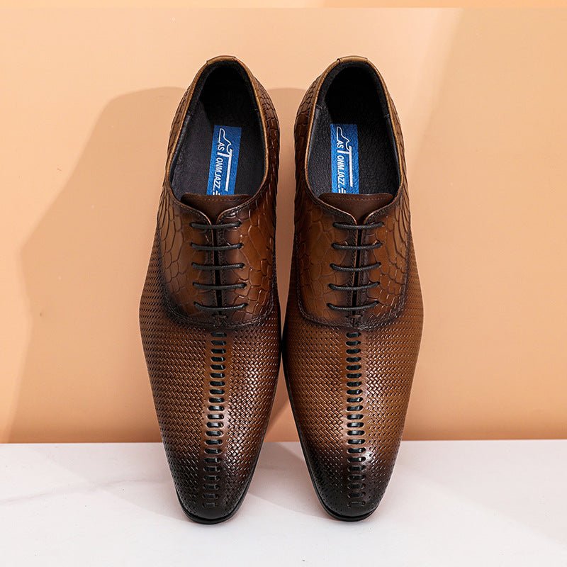 Crocodile & Woven Leather Oxford Dress Shoes Men's Formal Shoesyes