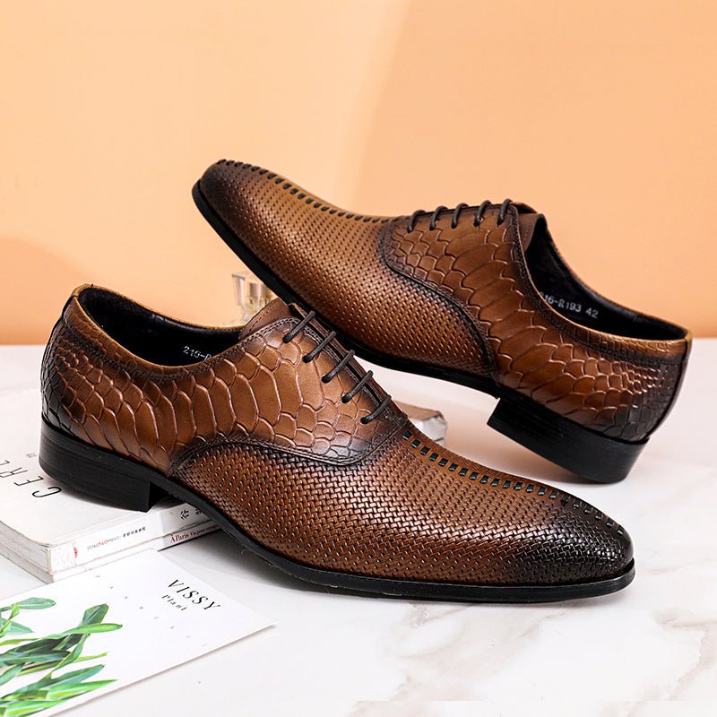 Crocodile & Woven Leather Oxford Dress Shoes Men's Formal Shoesyes