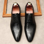 Exotic Snakeskin Pointed Derby: Luxury Men's Party Formal Shoesyes