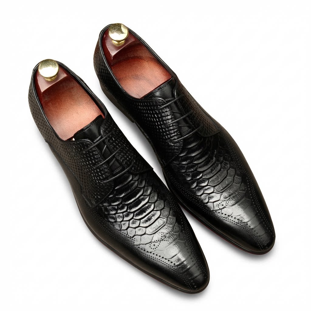 Exotic Snakeskin Pointed Derby: Luxury Men's Party Formal Shoesyes